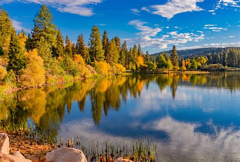 San Bernardino County With Autumn Foliage At Grass Valley Lake Ca Stock