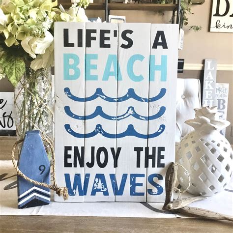 Lifes A Beach Enjoy The Waves Wood Sign Beach Signs Beach Decor