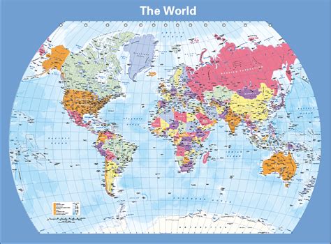 Political World Map Curved Projection Colour Blind Friendly