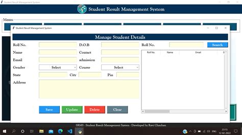 Student Result Management System Project In Tkinter Created Based On