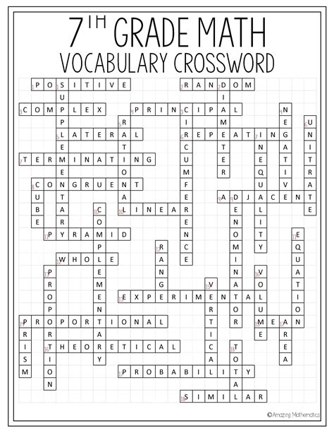 You can download and print them off so they are excellent grammar resources for the classroom if you are a teacher. 7th Grade Math Vocabulary Crossword | Math vocabulary, 7th ...