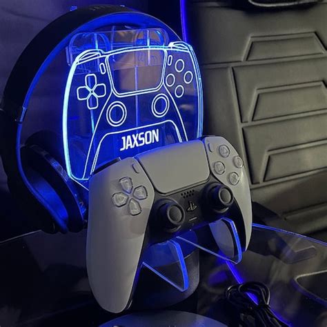 Personalised Neon Blue Controller And Headset Gaming Station Etsy Uk