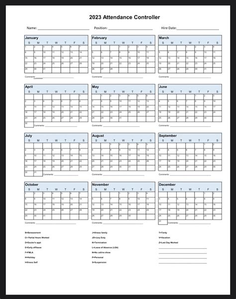 2023 Employee School Attendance Tracker Calendar Employee Vacation