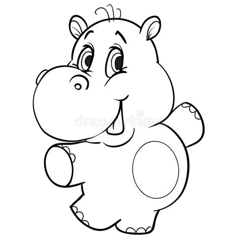 Cute Hippo Character Sketch Coloring Isolated Object On