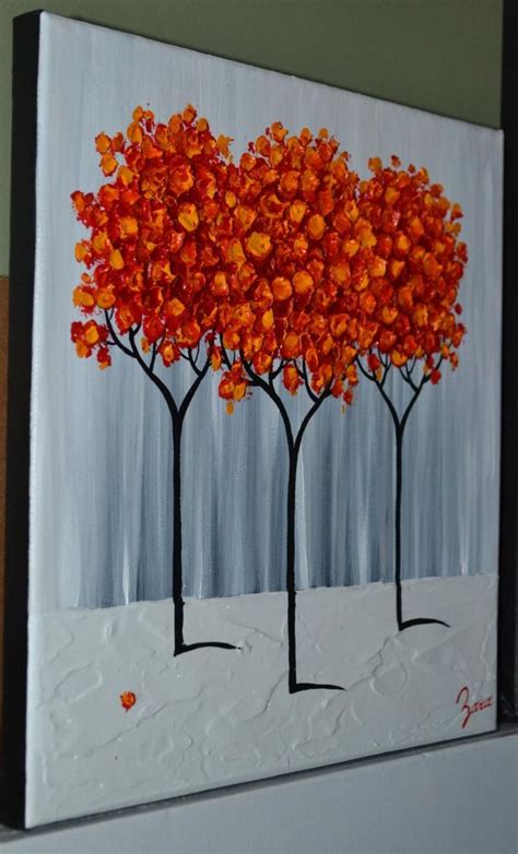 Modern Art 12 X 12 Textured Painting Red Tree Painting Etsy Tree