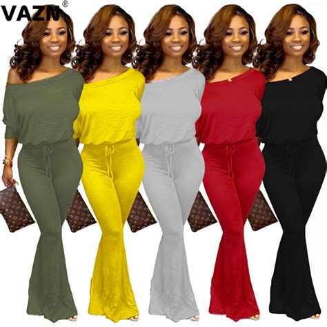 Vazn Sy8388 New Overalls High End Sexy Soft Mature Fashion Solid Slash Neck Full Sleeve High