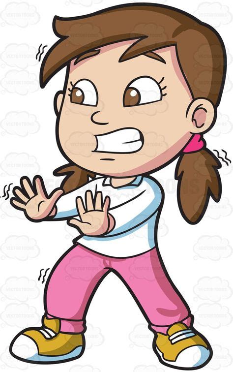 a girl looks very afraid while trying to stop something cartoon clipart vector vectortoons
