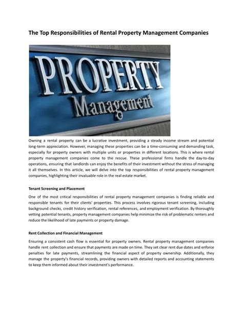 Ppt The Top Responsibilities Of Rental Property Management Companies