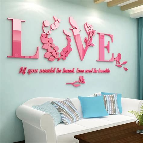 Love Acrylic 3d Wall Stickers For Bedroom Childrens Room Tv Background