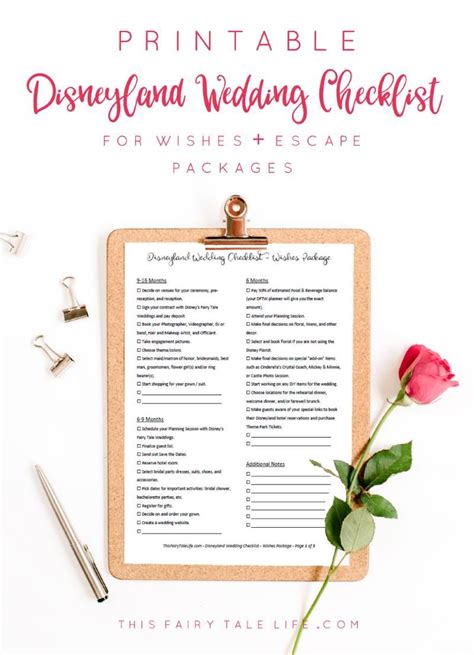 Free Printable Disneyland Wedding Checklist Disneyland Wedding