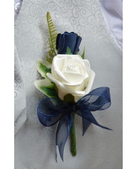 Ivory And Blue Roses Buttonhole Ivory Blue Gypsophilia Buttonnier Groom Butonniere Bestman