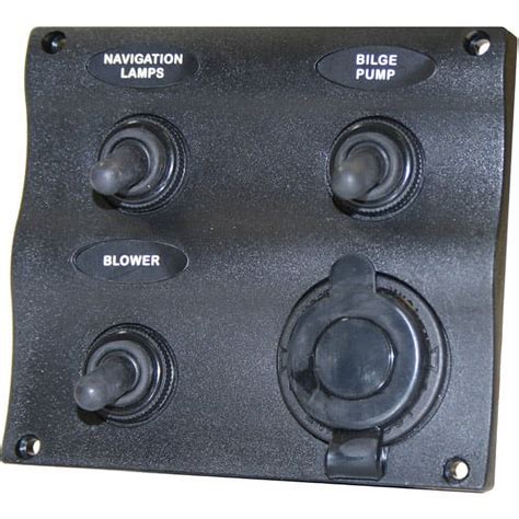 Seasense 3 Gang Toggle Switch Panel With 12 Volt Outlet Wave Design