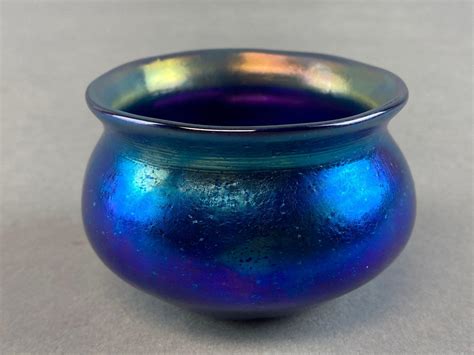 Sold Price Durand Style Blue Iridescent Art Glass Vase December 6