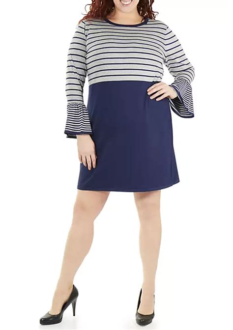 Ny Collections Plus Size Long Sleeve Stripe Dress Belk