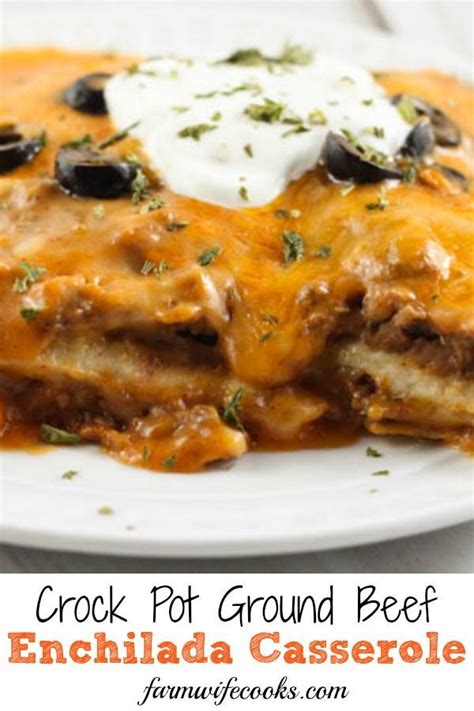 Top evenly with cooked ground beef then pour enchilada sauce evenly over beef. Crock Pot Ground Beef Enchilada Casserole is an easy ...