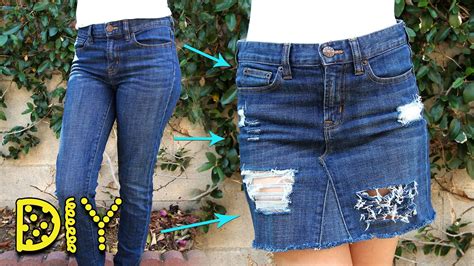 Diy Distressed Denim Skirt From Jeans No Sew Lucykiins Youtube