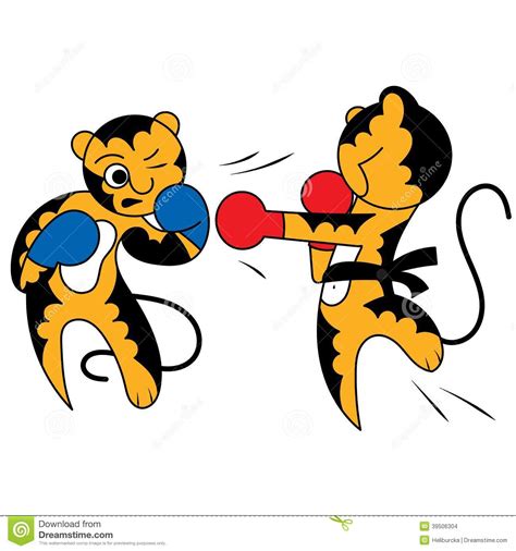 Vector Cartoon Two Tiger Cub Cute Young Martial Arts Stock