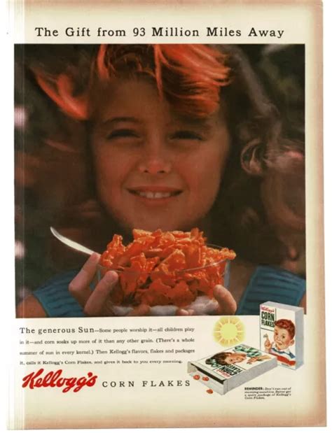 1956 Kelloggs Corn Flakes Cereal Young Girl With Big Bowl Vintage