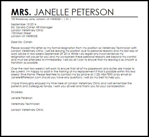 Jan 31, 2018 · resignation letter format. Resignation Letter Example Due to Personal Reasons ...