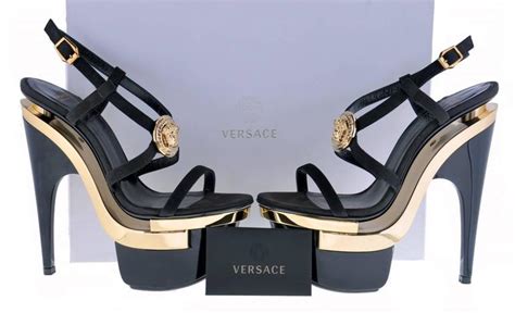 versace triple platform black gold medusa swarovski crystals sandals for sale at 1stdibs