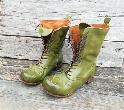Handcrafted Leather Boots Olive Green Etsy