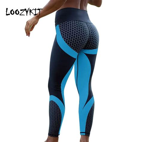 Loozykit Womens Yoga Pants Digital Printing Honeycomb Hip High Waist