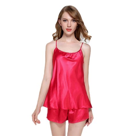 2018 Women Sexy Pajamas Girl Harness Nightgown Cool Soft Imitation Silk Fabric Home Black Red