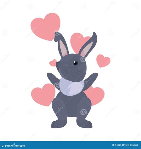 Cute Rabbit Hearts Love Stock Vector Illustration Of Greeting 141254115