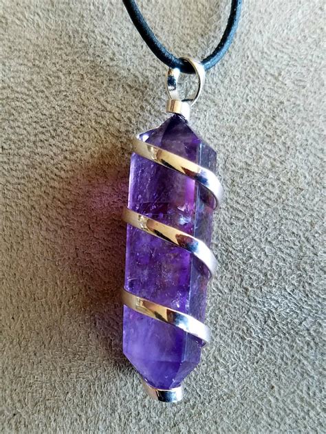 Double Terminated Amethyst Crystal Pendant Natural Raw Brazilian