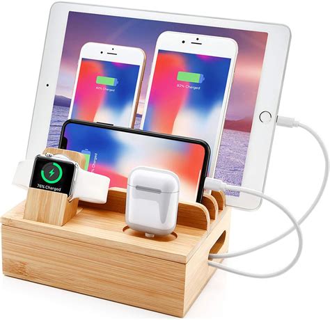 Buy Bamboo Charging Station For Multi Device With 5 Usb Charger Port