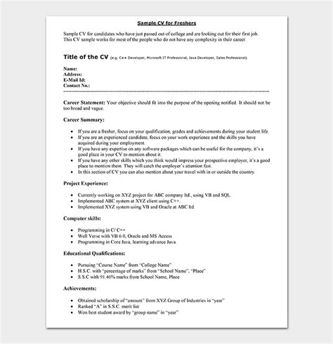 Cv format for freshers in word. Fresher Resume Template | 50+ Free Samples & Examples ...