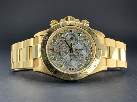 Rolex Daytona Zenith Yellow Gold Chronograph Diamond And Emerald Set Dial