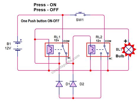 Single Push Button On Off Relay Latching Switch Circuit Diagram