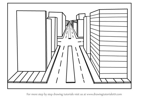 One Point Perspective Drawing Cityscape Rectangle Circle