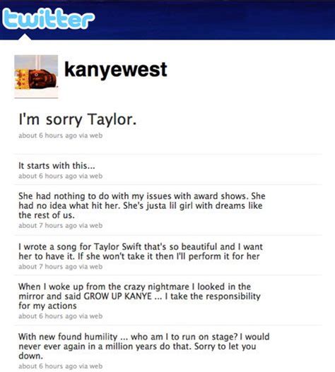 Kanye West Tweets Apology To Taylor Swift