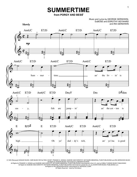 George Gershwin Summertime Sheet Music Pdf Notes Chords Jazz Score