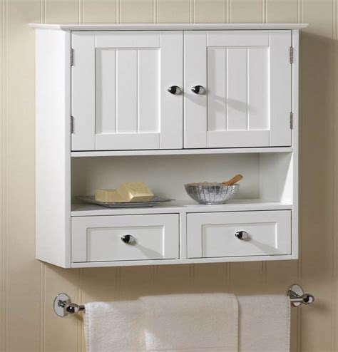With enclosed 2 doors, you could hide all your bath stuff out of sight and say goodbye to the cluttering scenario in the bathroom. Nantucket White Wood Wall Mount Cabinet Bathroom Storage ...