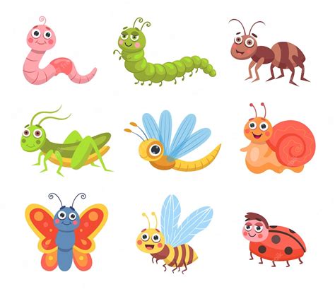 Premium Vector Cute Cartoon Insects Set Illustrations Of Forest Or
