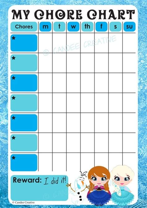 Frozen Themed Chore Chart Instant Download Chore Chart Chores Chart