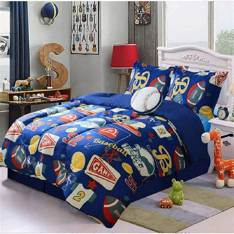 5 Piece Baseball Sport Design Navy Kids Comforter Set Bedding Ensemble