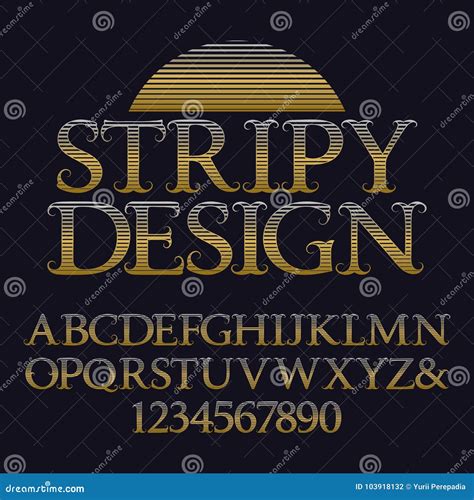 Golden Striped Capital Letters And Numbers Decorative Vintage Font