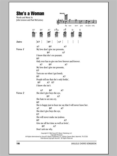 She S A Woman Ukulele Chords Lyrics Zzounds