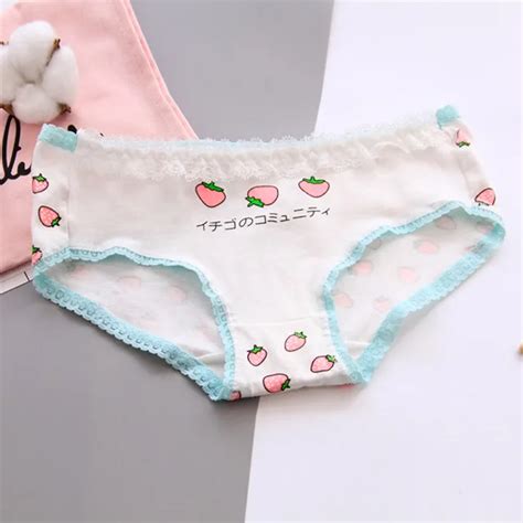 Buy Women Fashion Lace Panties Girls Strawberry Printing Cotton Briefs Cute