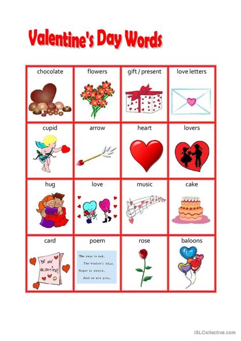 Valentines Day Words Pictionary Pi English Esl Worksheets Pdf And Doc