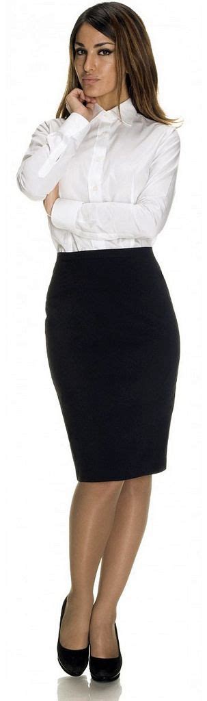 Dressed For Work In Formal White Shirt And Black Pencil Skirt Pencil