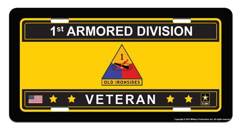 1st Armored Division Veteran License Plate Us Army Division Veteran