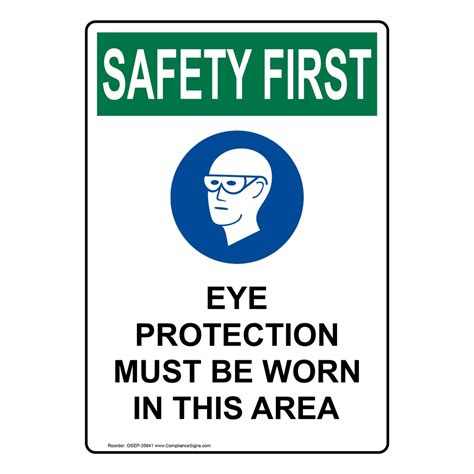 Portrait Osha Eye Protection Required Sign With Symbol Osep 35846