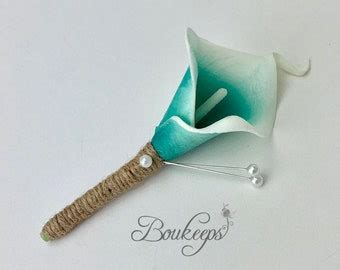Choose Ribbon Color Real Touch Teal Calla Lily Boutonniere Etsy