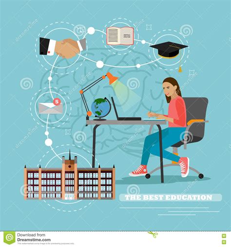 Online Education Concept. Vector Illustration In Flat Style. Female ...