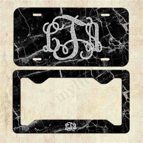 Faux Black Marble Monogrammed License Plate License Plate Frame